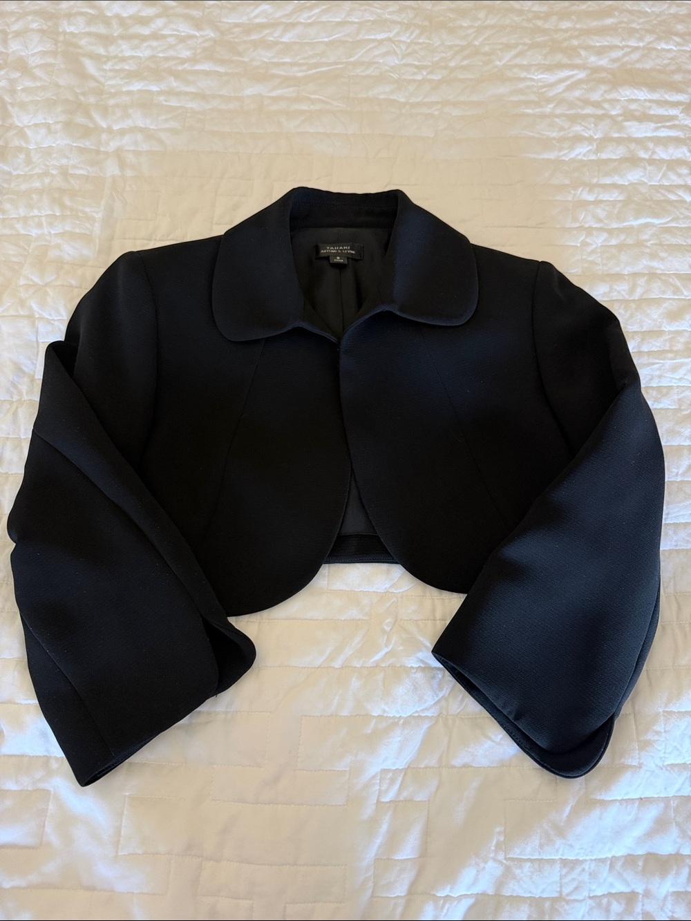 Cropped Black Bolero Jacket. Pics don’t do it justice.  Not faded.  Dark Black.